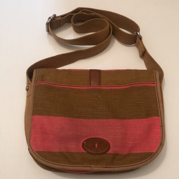 Fossil Color Block Canvas Top Flap Adjustable Crossbody Handbag - Picture 2 of 12